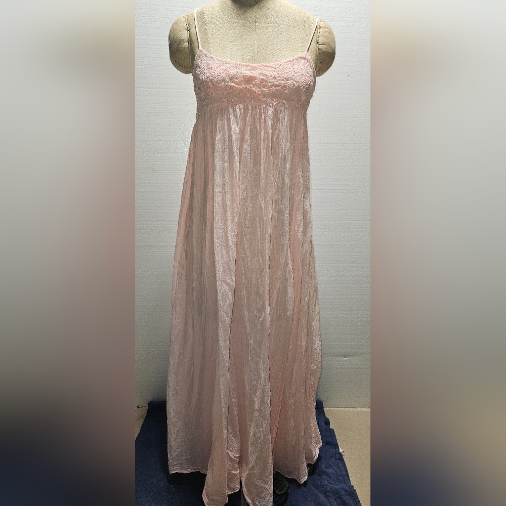 Free People Maxi Dress Slip Embroidered Cotton Size XS Pink